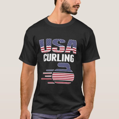 Usa Team Curling Rock Jersey American Flag Winter  T_Shirt