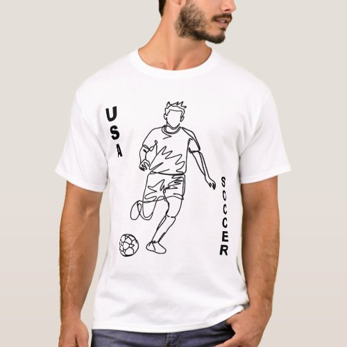 USA Team Soccer Minimalist Line Art Fine Art 14  T_Shirt
