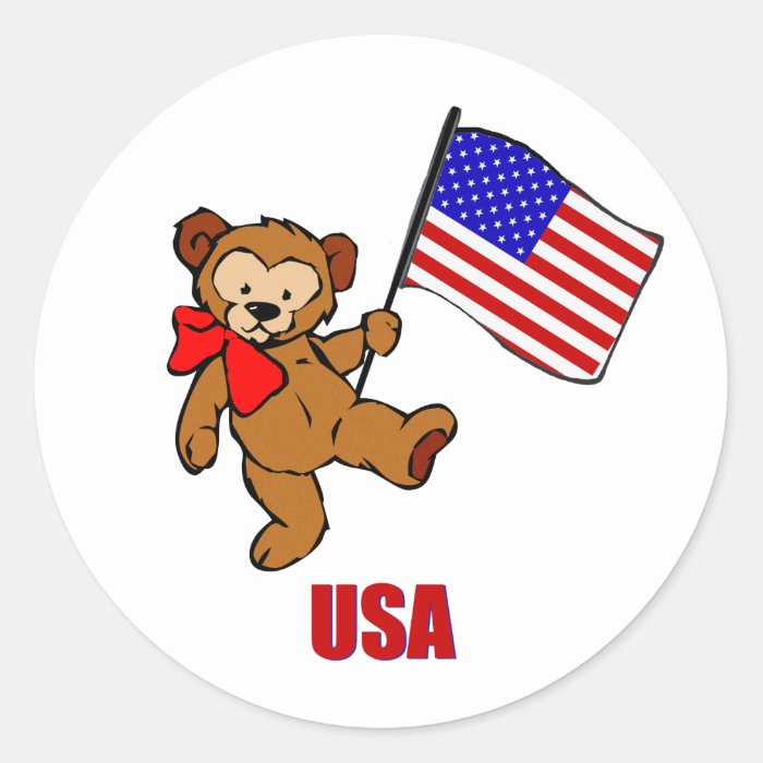 USA Teddy Bear Round Stickers