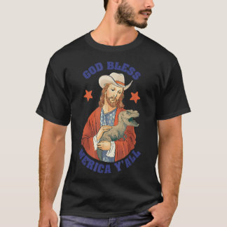USA Tees God Bless Merica Y'all Jesus Dinosaur Cow