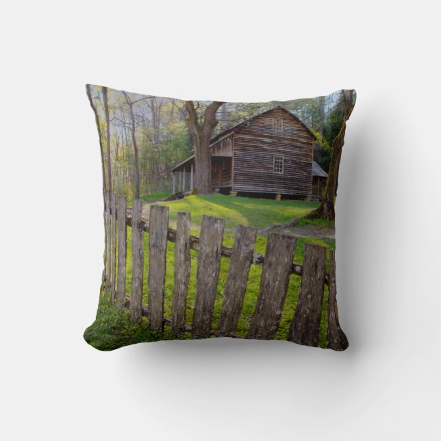 USA, Tennessee, Cabin In Cades Cove Throw Pillow (Front)