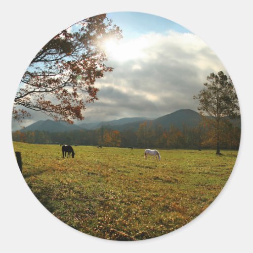 USA Tennessee Horses In Cades Cove Valley Classic Round Sticker