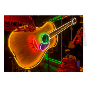 USA, Texas, Austin. Neon Guitar At Blackmail Cards