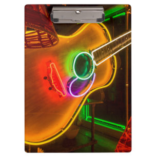 USA, Texas, Austin. Neon Guitar At Blackmail Clipboard