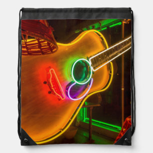USA, Texas, Austin. Neon Guitar At Blackmail Drawstring Bag