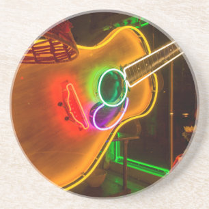 USA, Texas, Austin. Neon Guitar At Blackmail Drink Coaster