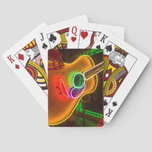 USA, Texas, Austin. Neon Guitar At Blackmail Poker Cards