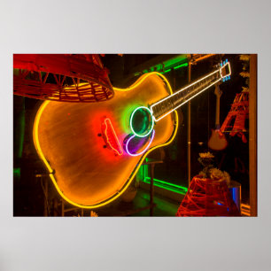 USA, Texas, Austin. Neon Guitar At Blackmail Poster