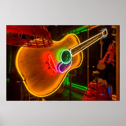 USA Texas Austin Neon Guitar At Blackmail Poster