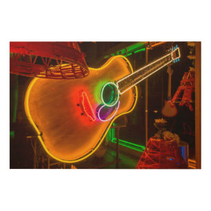USA, Texas, Austin. Neon Guitar At Blackmail Wood Wall Art