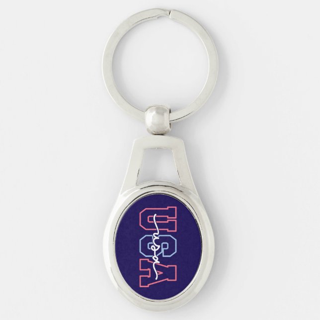 USA Text 4th Of July Design-62118 Keychain (Front)