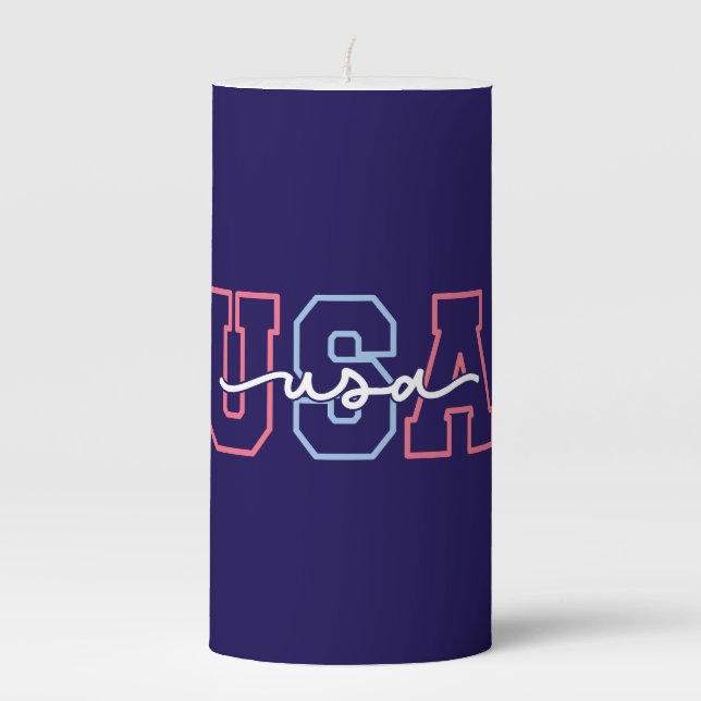 USA Text 4th Of July Design-62118 Pillar Candle (Front)