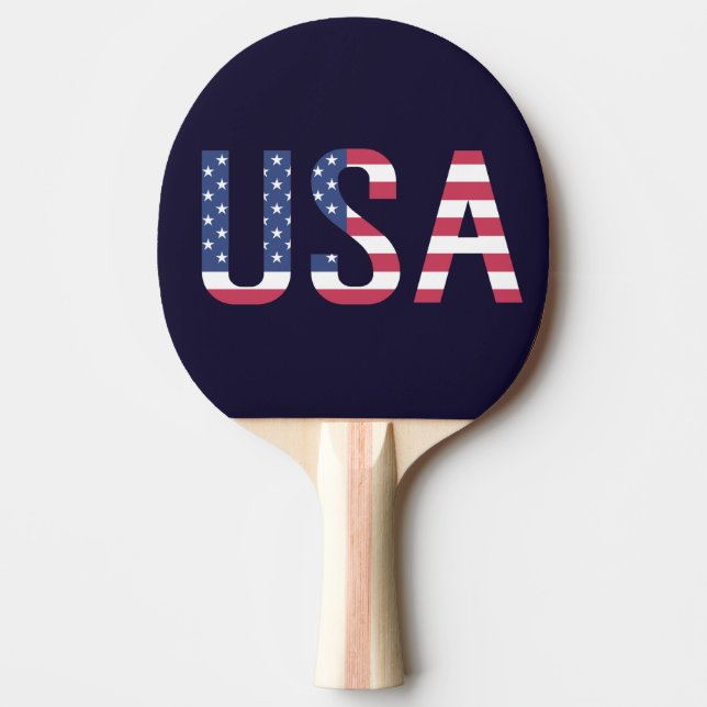 USA Text American Flag on Custom Navy Blue Sport Ping-Pong Paddle (Front)