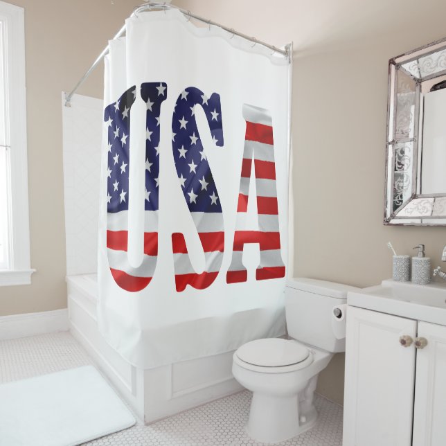 USA text and flag Shower Curtain (In Situ)