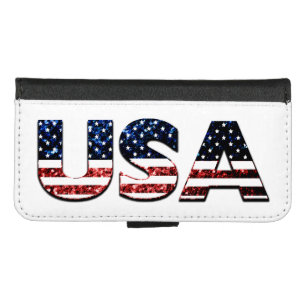 USA text flag blue and red glitters sparkles iPhone 8/7 Wallet Case