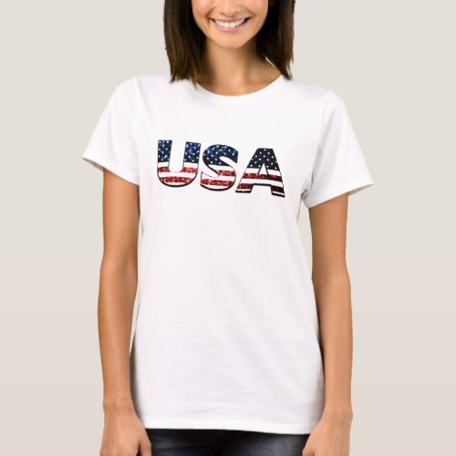 USA text flag blue and red glitters sparkles T_Shirt