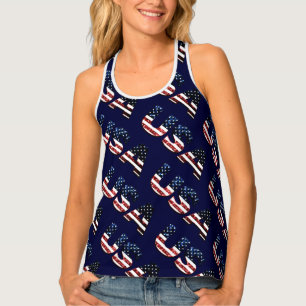 USA text flag blue and red glitters sparkles Tank Top