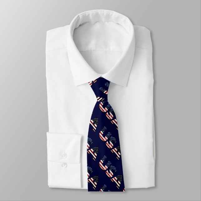 USA text flag blue red glitters sparkles pattern Neck Tie (Tied)