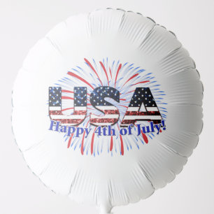 USA text flag glitters fireworks Happy 4th of July Balloon