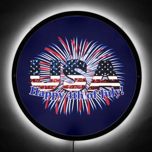 USA text flag glitters fireworks Happy 4th of July LED Sign