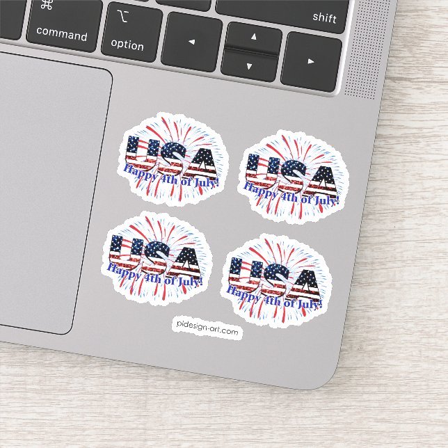 USA text flag glitters fireworks Happy 4th of July Sticker (Detail)