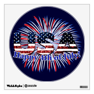 USA text flag glitters fireworks Happy 4th of July Wall Decal