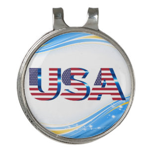 USA text with flag theme illustration Golf Hat Clip