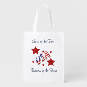 USA Thank You Veterans Land of Free Bc of Brave Grocery Bag