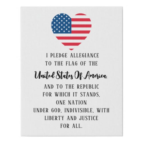USA The Pledge Of Allegiance American Flag Heart Faux Canvas Print