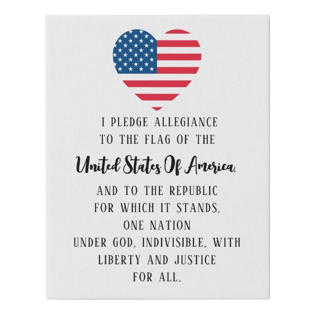 USA The Pledge Of Allegiance American Flag Heart Faux Canvas Print (Front)