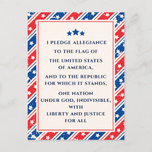 USA The Pledge Of Allegiance Red Blue America Flag Postcard