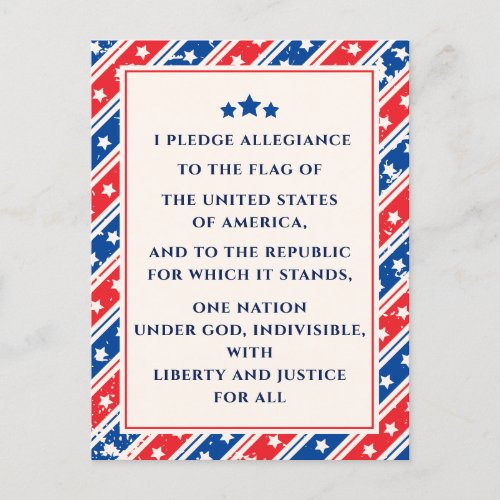 USA The Pledge Of Allegiance Red Blue Flag Custom Postcard