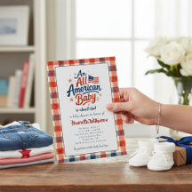 USA Themed Baby Shower Invitation Gingham