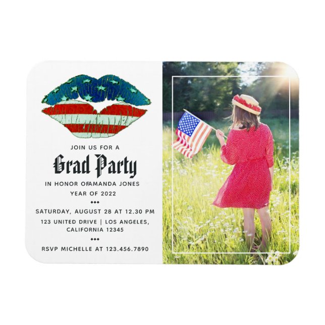 USA themed Graduation Photo Invitation Magnet (Horizontal)