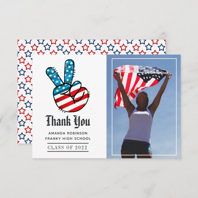 USA themed Graduation Photo Thank You (Front/Back)