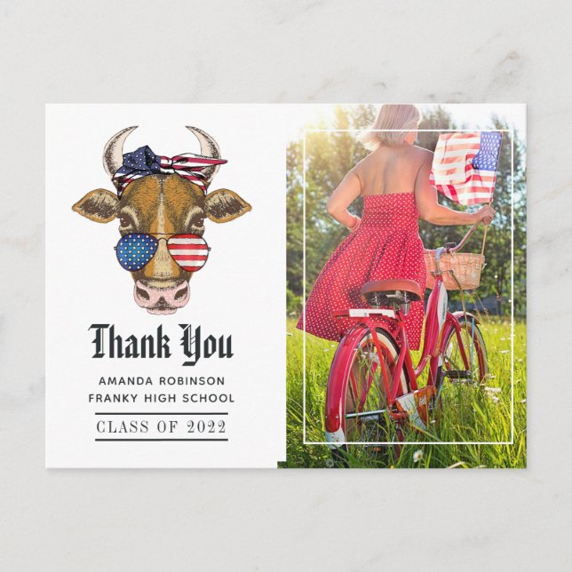 USA themed Graduation Photo Thank You Postcard (Front)