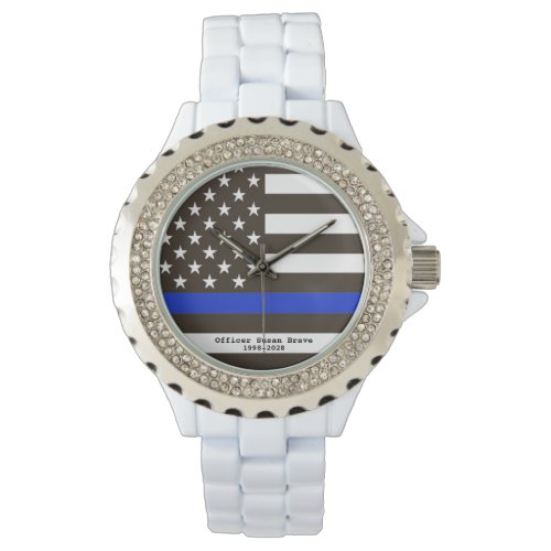  USA Thin Blue Line Flag Police Officer Womans Watch