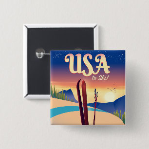 USA "To Ski" Vintage style travel poster Button