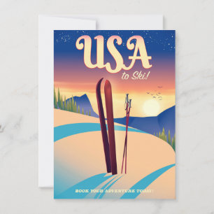 USA "To Ski" Vintage style travel poster Invitation