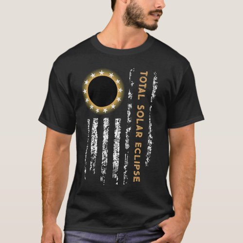 USA Total Solar Eclipse 2024 fun American flag T_Shirt