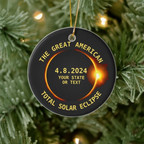 USA Total Solar Eclipse 4824 Custom Text Ceramic Ornament