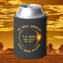 USA Total Solar Eclipse Party 4/8/2024 Custom Text Can Cooler