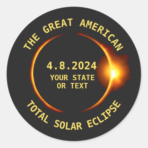 USA Total Solar Eclipse Party 482024 Custom Text Classic Round Sticker