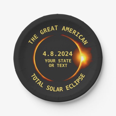 Usa Total Solar Eclipse Party 4/8/2024 Custom Text Paper Plates