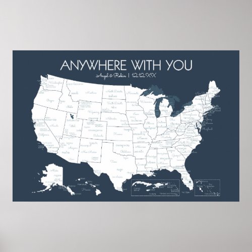 USA Travel Map for Couples to Pin Places Visited Poster