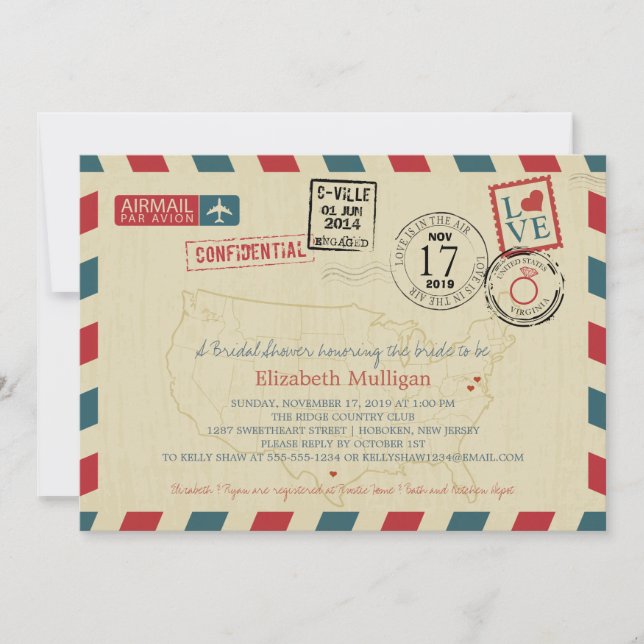 USA Traveler Airmail | Bridal Shower Invitation (Front)