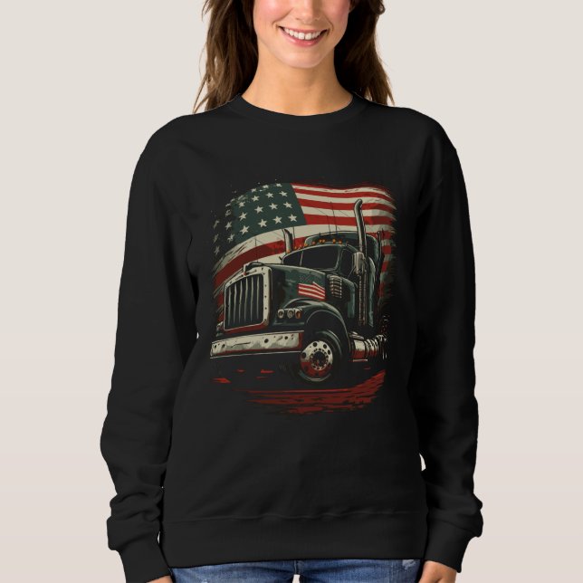 USA Truck Driver American Flag Trucker Sweatshirt (Front)