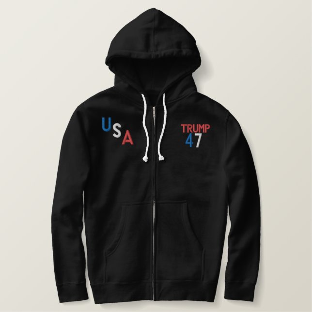 USA TRUMP 47 MEN'S EMBROIDERED ZIP HOODIE - BLACK (Design Front)