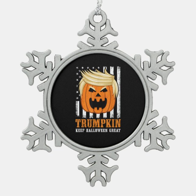 Usa Trumpkin Keep Halloween Great Funny Snowflake Pewter Christmas Ornament (Front)