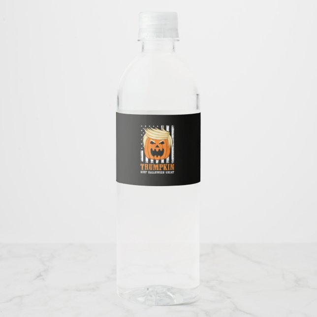 Usa Trumpkin Keep Halloween Great Funny Water Bottle Label (Front)